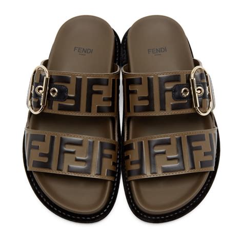 fendi brown & black 'forever fendi' sandals|Brown .